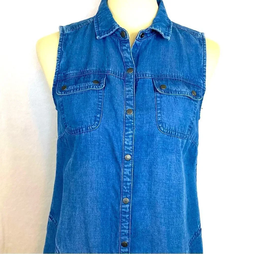 J. JILL DRESS SLEEVELESS CHAMBRAY SNAP FRONT - Picture 3 of 10